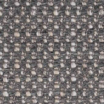 Basket-weave fabric sample in charcoal gray and beige tones, displaying a textured, irregular pattern with visible thread variations.